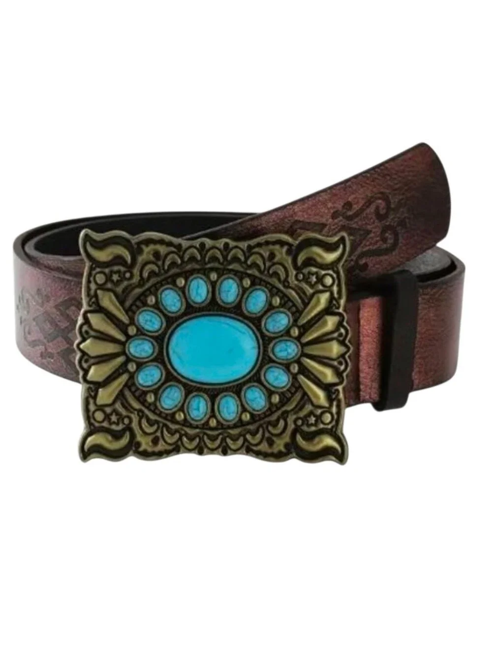 Unisex Western Faux Turquoise Stone Belt